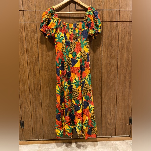 Farm Rio Fruit Salad Square Neck Midi Dress (Sz M) - Picture 3 of 6